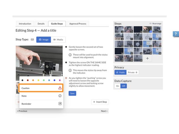 Click on a bullet and a box of bullet colors and bullet types will open.