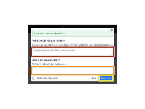How to Invite Users to a Team, Send Team Invitation: step 4, image 1 of 1