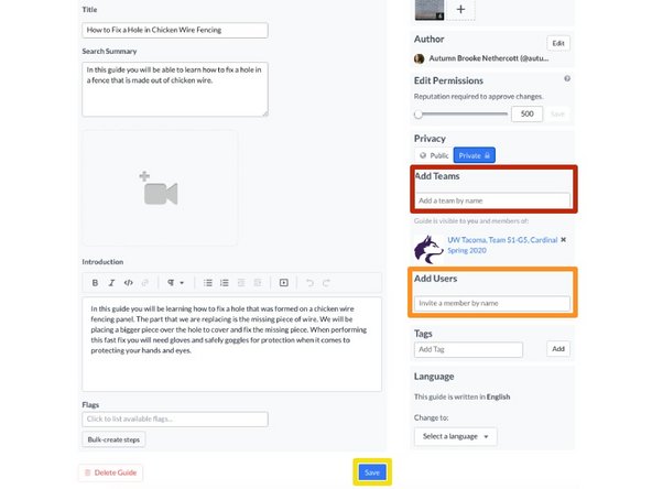 How to Make Guides Private to a User or a Team: step 3, image 1 of 1