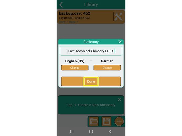 Importing the iFixit Technical Glossary into "Own Dictionary with Gifs", Renaming the dictionary: step 3, image 3 of 3