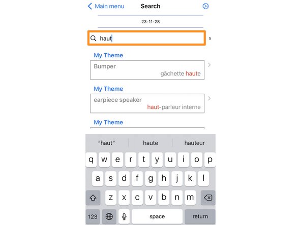 Importing the iFixit Technical Glossary into "WordTheme" (iOS), Searching for a term: step 6, image 3 of 3