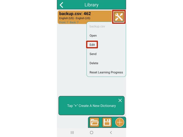 Importing the iFixit Technical Glossary into "Own Dictionary with Gifs", Renaming the dictionary: step 3, image 1 of 3