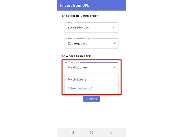 Importing the iFixit Technical Glossary into "WordTheme" (Android): step 3, image 2 of 2