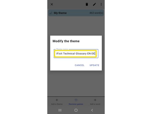 Importing the iFixit Technical Glossary into "WordTheme" (Android), Renaming your dictionary: step 5, image 3 of 3