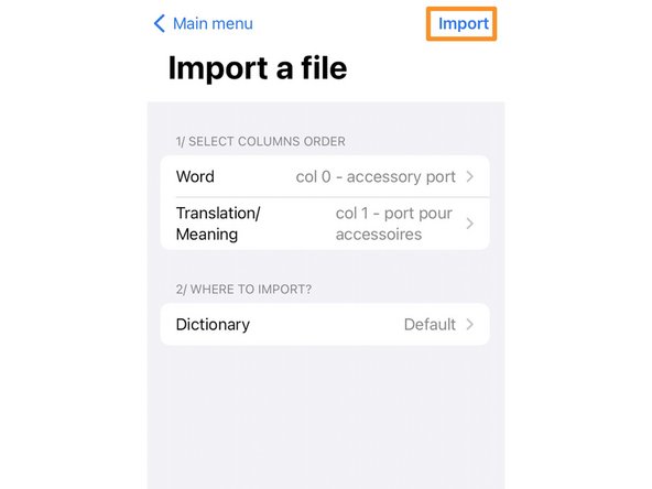 Importing the iFixit Technical Glossary into "WordTheme" (iOS): step 3, image 2 of 2