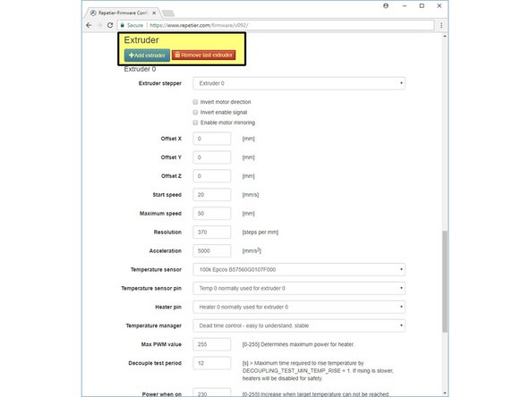 In the Configuration.h file, the third un-commented line defines the number of extruders (HotEnds) your printer has. Update this line to: #define NUM_EXTRUDER 2.