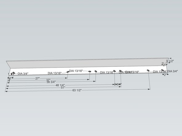 On one piece, mark holes on the 4" side, all 1.25" away from the edge for: