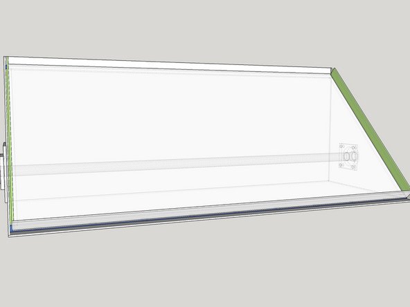 Place the lid into the seal, so that it rests with equal clearance on the left and right side (should be 1/4" each side). ensure the top and bottom edges are flush with the top and bottom of the seal edges. you may need to position something at the base to keep it from sliding out of place. this will be used as a guide for the hinges.