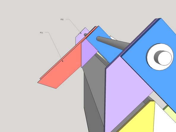 Measure to centre the 2x P11 and 2x P31 parts along the QA Lip. the 2x P31 centre hinges should be aligned with the 2x P31 outer hinges along the QA Lip P10