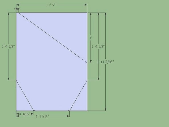Start with two plates cut according to the dimensions in the Fig.  The large piece in the center is called a “Bucket Side Plate”.  Two are required to complete the Bucket.  The two smaller triangles at the bottom were designed to be 30/60/90 triangles.  The 30/60/90 triangles should control/drive the linear dimensions.