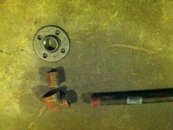 Assemble the handrail for each side. Each bracket is made of a 3/4" x 1/2" elbow, a 3/4" nipple, and a 3/4" flange ring.