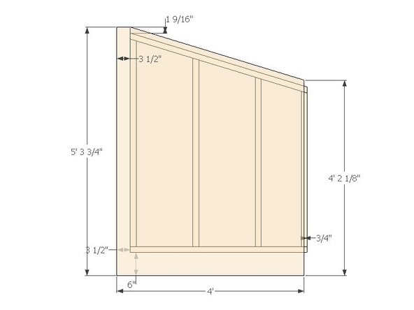 Cut the top of the OSB sheet by marking the vertical distances up each side and measuring out 3.5" at a right angle (using a square) from the higher point (5' 3-3/4").  From this point snap a chalk line to the lower vertical point (4' 2-1/8").  Use a 7-1/4"circular saw to make the cut.