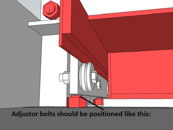 The adjustment bolts should be lowered so that the roller guides are below the rails.