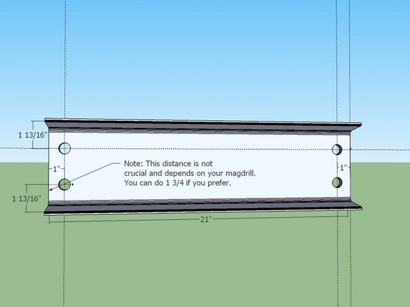 Mark the holes in the horizontal members as shown in the diagram. Center punch them.