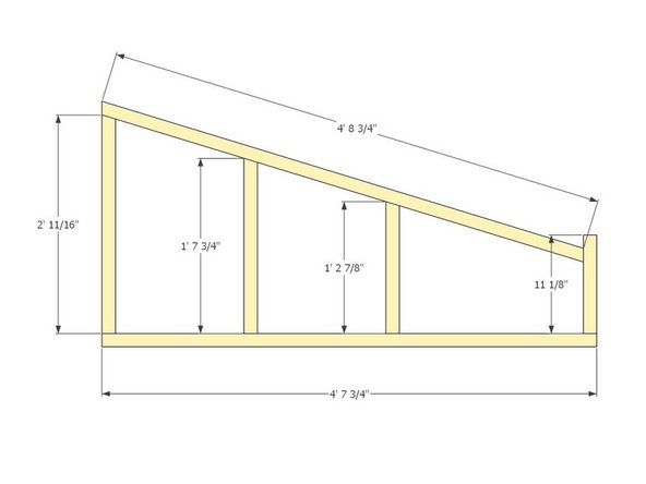 Simultaneously, use the other two people in your group to assemble the framing pieces using two 3-1/8" construction screws per connection, screwing perpendicular to the bottom plate and top diagonal pieces.