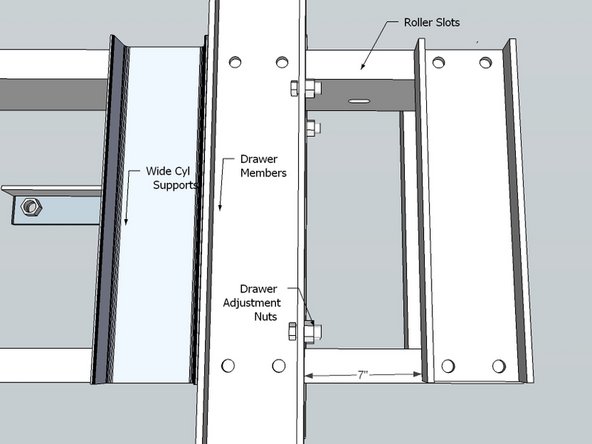 Clamp the drawer member centered, 7" from the upper cross member.