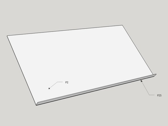 Tack P25 at a 90 degree angle along the length of the bottom of the lid.