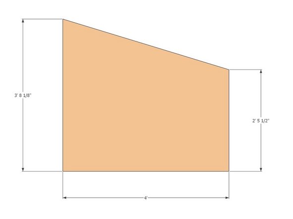 Cut the 1/2" plywood @ 17 degree angle on the piece by marking the two vertical distances and snapping a guide chalk line to connect the two. Use a 7-1/4"circular saw to make the cut.