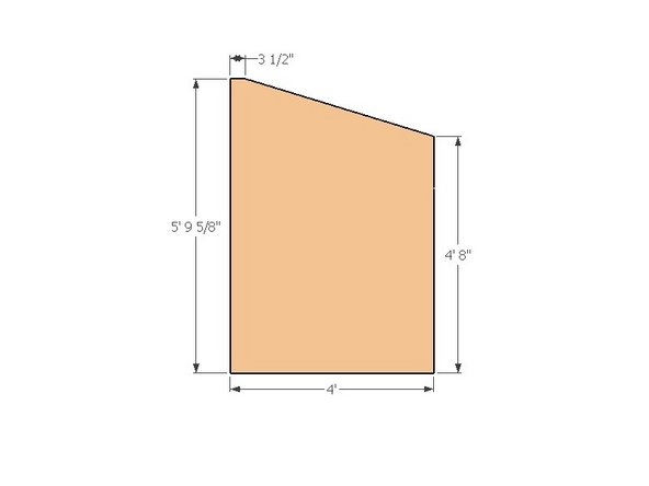 Cut the top of the module's exterior sheathing by marking the two vertical distances, then marking a point 3.5" straight out from the higher vertical dimension (left side), from this point snap a chalk line down to the shorter vertical edge (right side).  Use a 7-1/4"circular saw to make the cut.