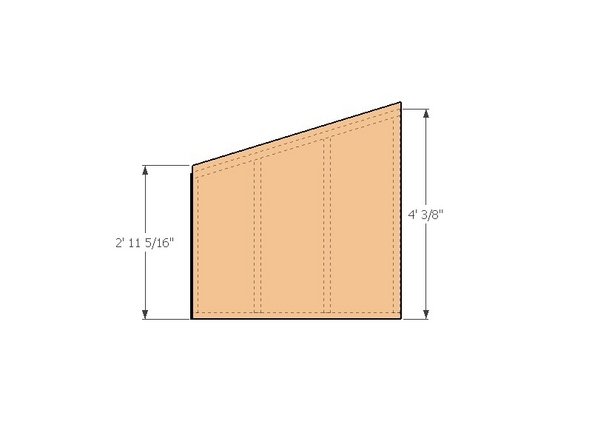 Cut the 17 degree angle on the piece by marking the two vertical distances and snapping a guide chalk line to connect the two. Use a 7-1/4"circular saw to make the cut.  (horizontal dimension is 4')