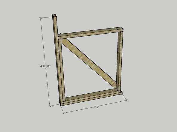 Attach one of your long boards to one side and one of your 3' - 6" boards to the bottom of your small square frame. Screw this in with pairs of screws at the bottom, the top, and in the middle.