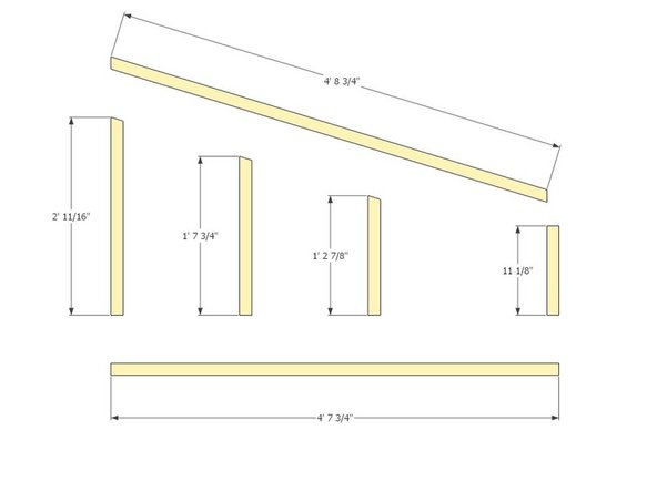 Use two people to make the proper cuts at the dimensions in the graphic at a 17 degree angle on the miter saw.