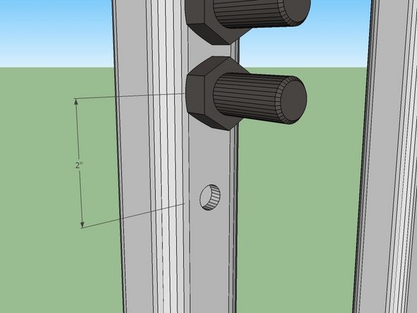 Prop this up on the hopper support, so the first bolt is about 2" above the 28" hole and both bolts are touching the support.