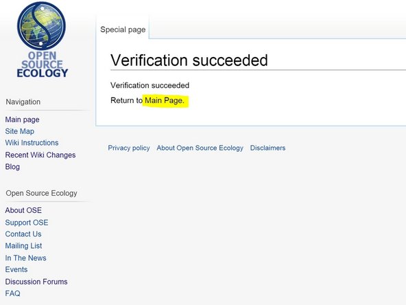 Once the Verification succeeds. Click Main Page link.