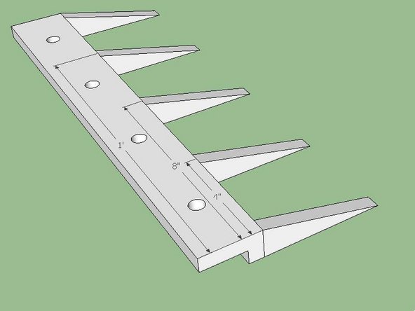 Weld teeth onto the angle iron as shown.  The dimensions are on center.
