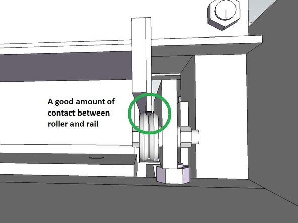 Tighten the adjustment bolts so they push the rollers up to the rail, so all of the rollers are contacting the rails.