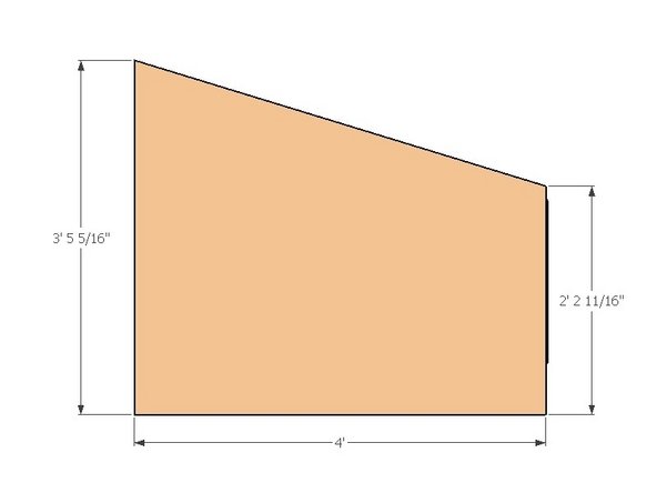 Cut the 17 degree angle on the piece by marking the two vertical distances and snapping a guide chalk line to connect the two. Use a 7-1/4"circular saw to make the cut.