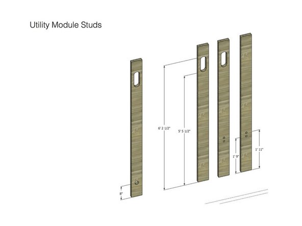 These images show the layout pattern for the studs of the utility module.
