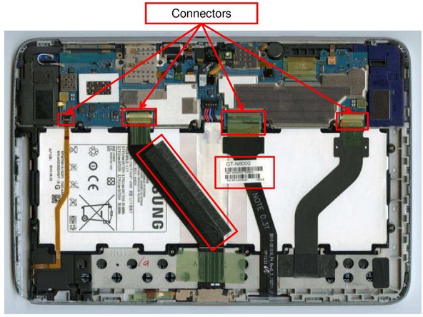 Samsung Galaxy Note 10.1, Unplugging of Ribbon Cables and Battery Connector: step 3, image 1 of 2