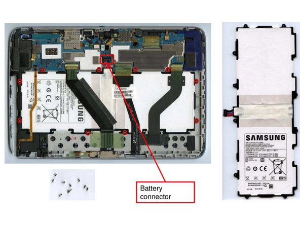 Samsung Galaxy Note 10.1, Unplugging of Ribbon Cables and Battery Connector: step 3, image 2 of 2